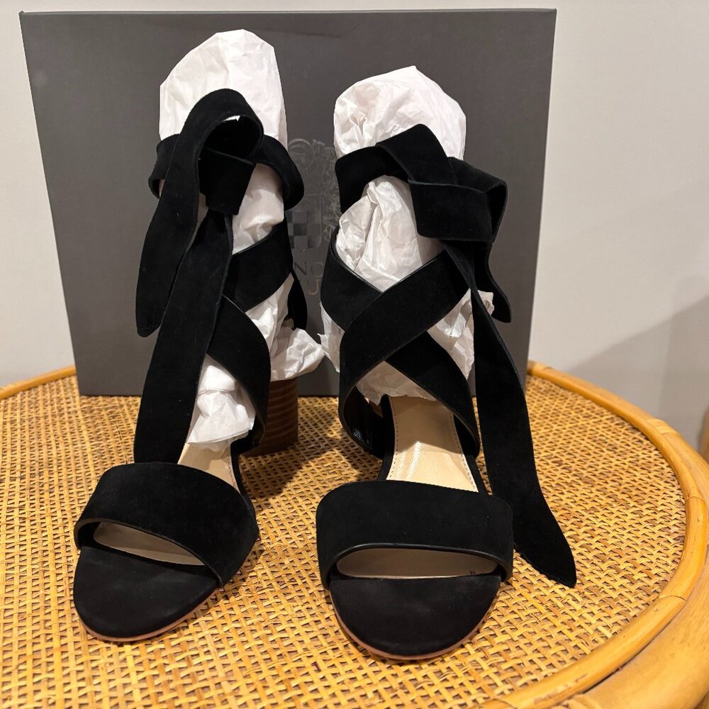 Vince Camuto Black Suede Jeneve Ankle Tie Sandal
